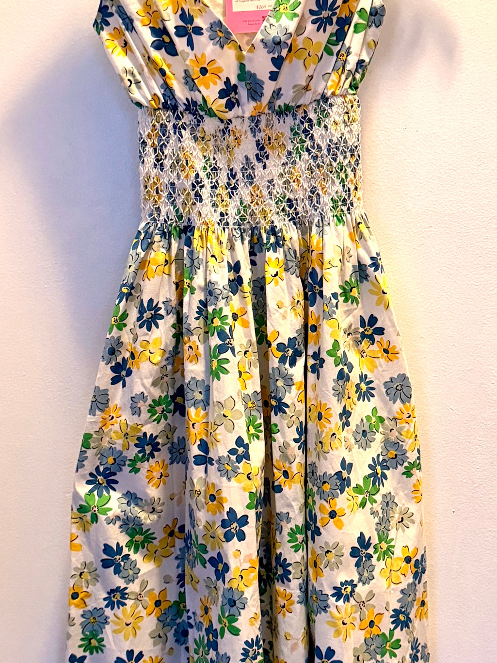 Kate Spade White Floral Smocked Sundress With Yellow & Blue Flowers